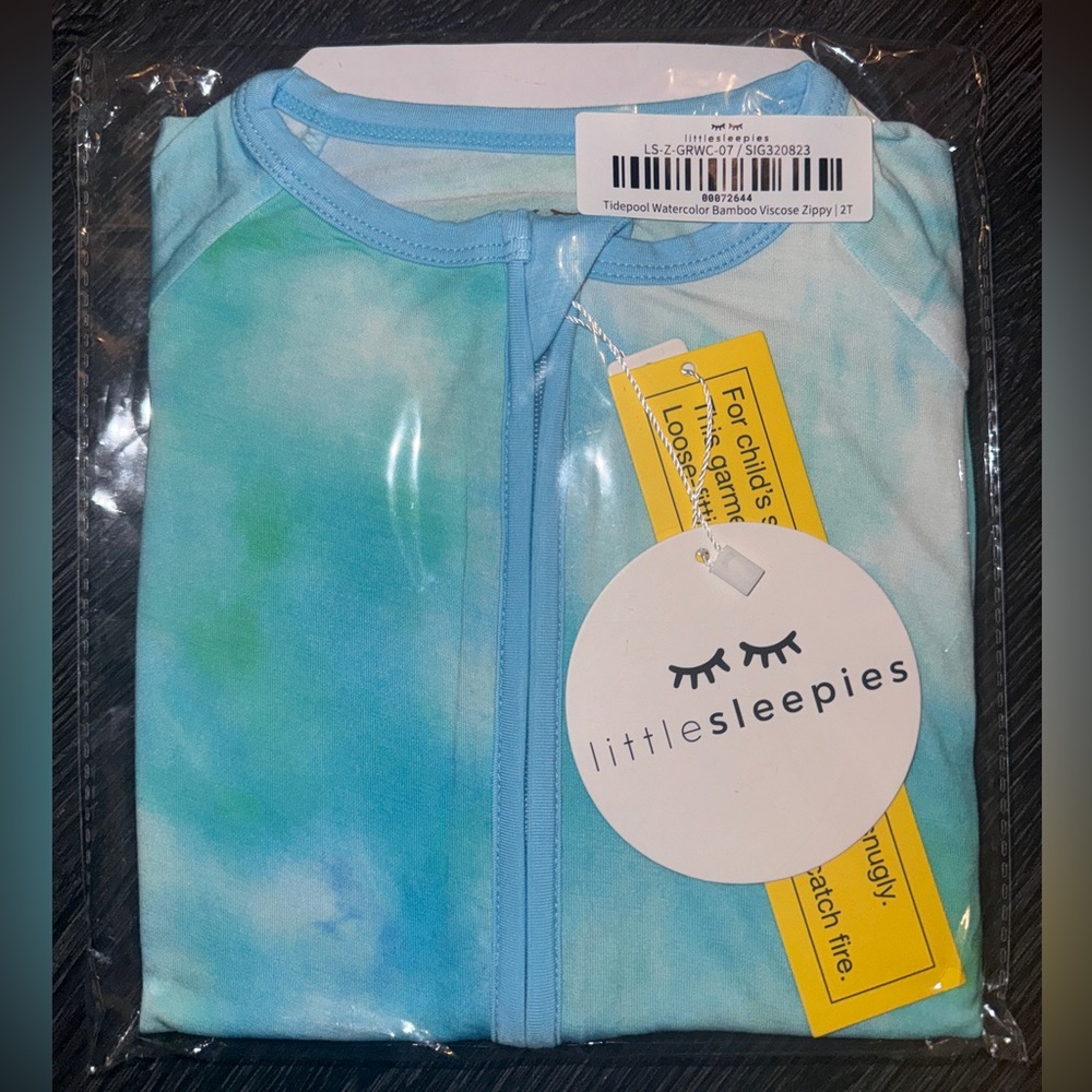 Little Sleepies Tie-Dye Zippy Blue and Green Tidepool Pajama Convertible Feet 2T